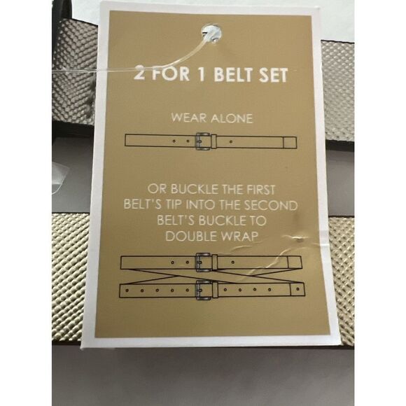 MICHAEL KORS BELT SET (2) METALLIC GOLD & Silver SKINNY MK LOGO Round BUCKLE - Picture 9 of 10